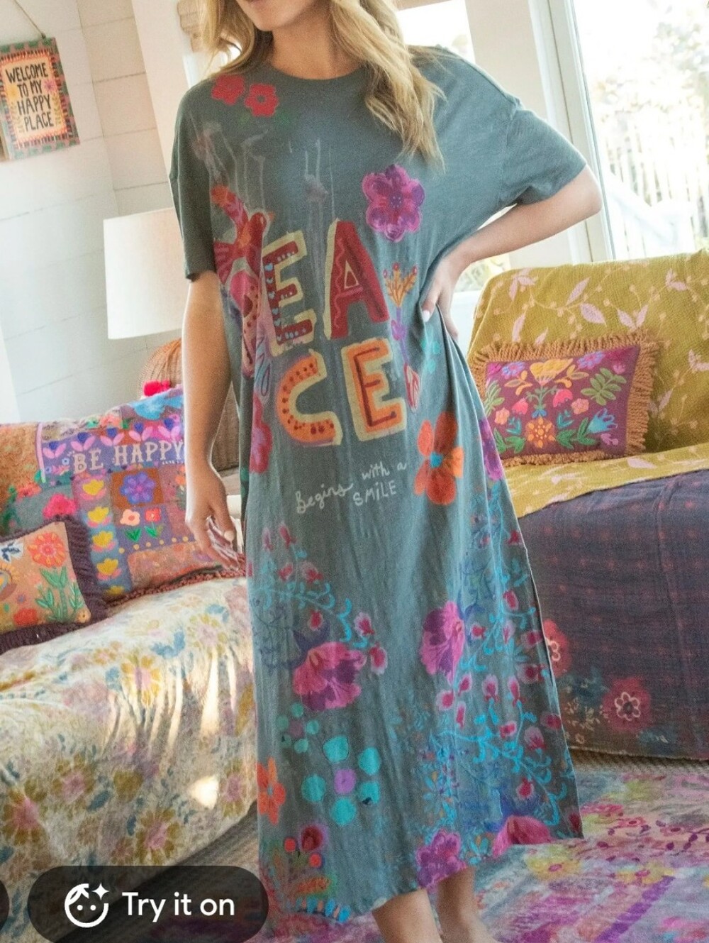 Natural Life Peace Print Dress Medium